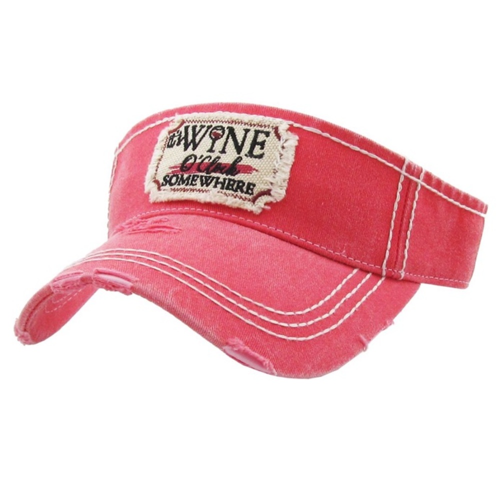 Coral “Wine O’clock Somewhere” distressed visor